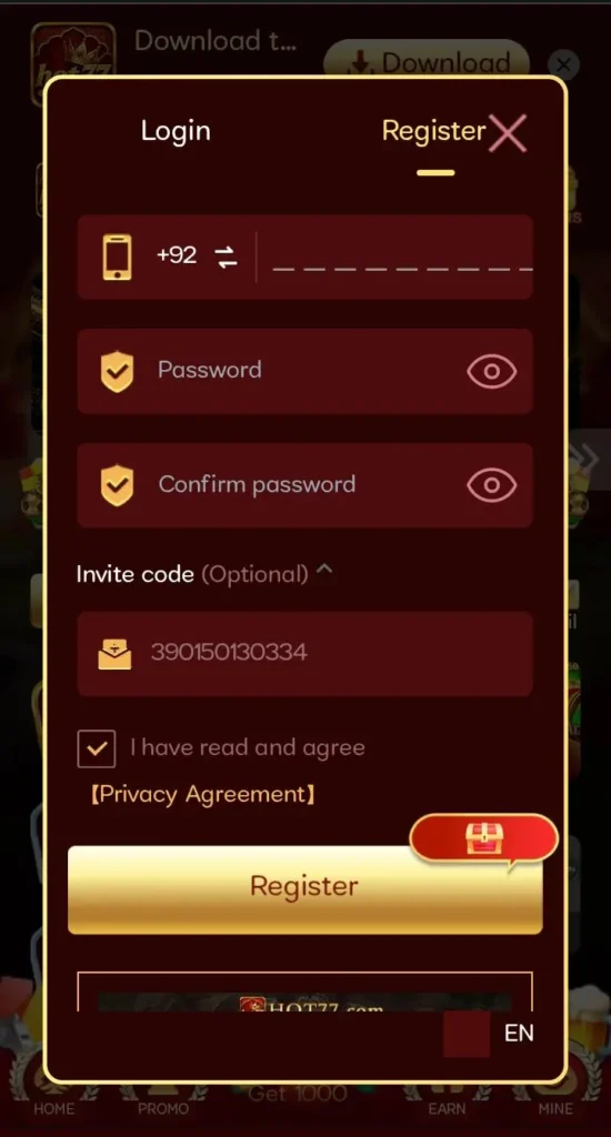 Hot 77 Game register